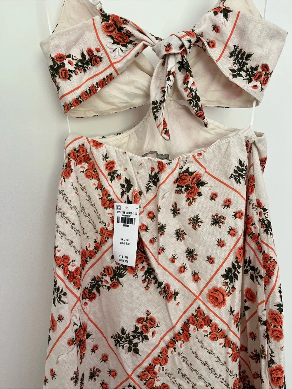 Abercrombie A&F Julia Slip Cutout Maxi Dress in Cream and Coral. Size Small, NWT